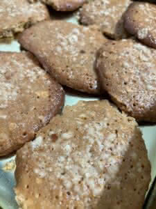 Crispy peanut butter/sugar/egg cookies baked to dark golden brown